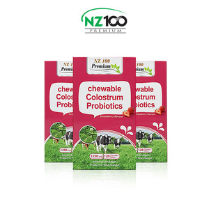 뉴질랜드 NZ100 초유유산균 프로바이오틱스 딸기맛 츄어블 120정 3통