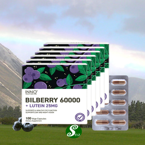 뉴질랜드 빌베리 이노 Bilberry 60000 루테인 25mg 100베지캡슐 6통
