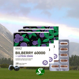 뉴질랜드 빌베리 이노 Bilberry 60000 루테인 25mg 100베지캡슐 3통