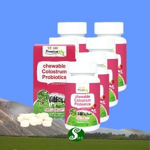 뉴질랜드 NZ100 초유 락토페린 유산균 프로바이오틱스 딸기맛 츄어블 120정 6통